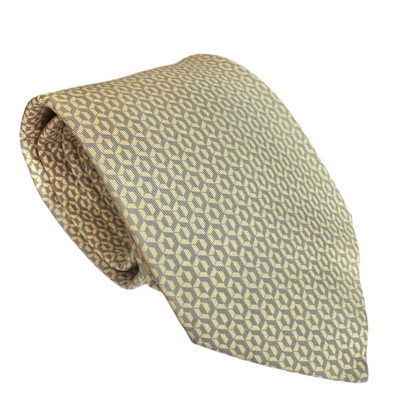 Authentic HERMES 100% Silk Yellow & Gray Neck Tie - Picture 1 of 4